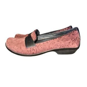Dansko Olivia Loafers Women’s Size 6.5 Burgundy Red Leather Floral Slip On Shoes